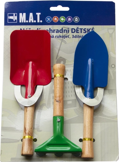 Set de unelte de grădină pentru copii cu mâner din lemn, 3 piese