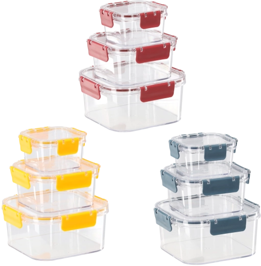 Set de cutii pătrate pentru alimente cu capac etanș 0,4 l + 0,9 l + 1,8 l