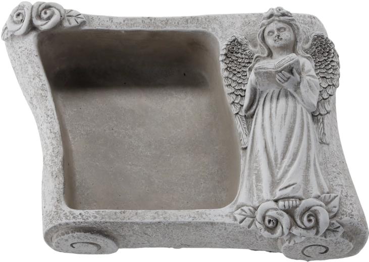 Cupă decorativă din ciment cu înger – carte gri 25 × 18,5 × 9,5 cm