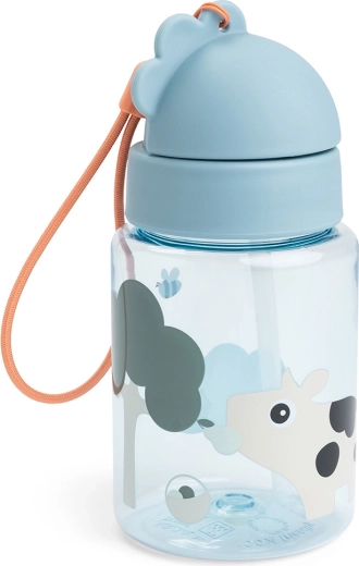 Done by Deer sticlă cu pai Tiny farm albastră 280 ml