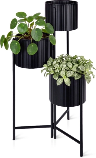 Suport metalic negru pentru flori cu 3 niveluri 39 × 29 × 68 cm