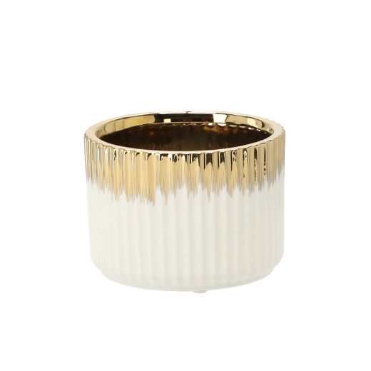 Ghiveci ceramic pătrat alb-auriu 15 × 15 × 10,5 cm