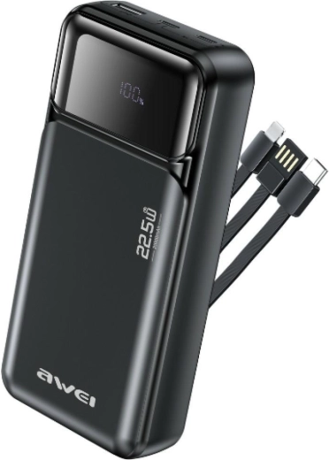Powerbank Awei 20000 mAh cu cabluri încorporate