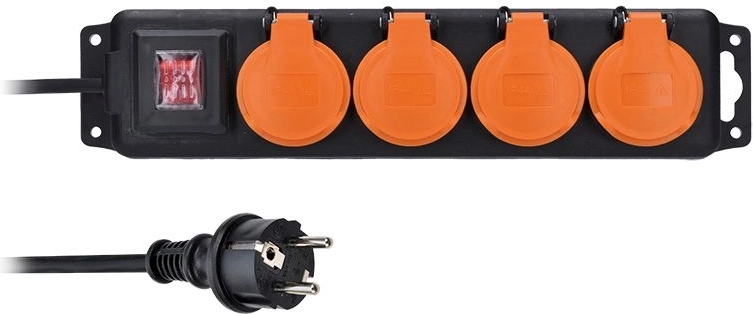 Prelungitor de exterior Solight IP44 cu întrerupător, 4 prize, 3 m