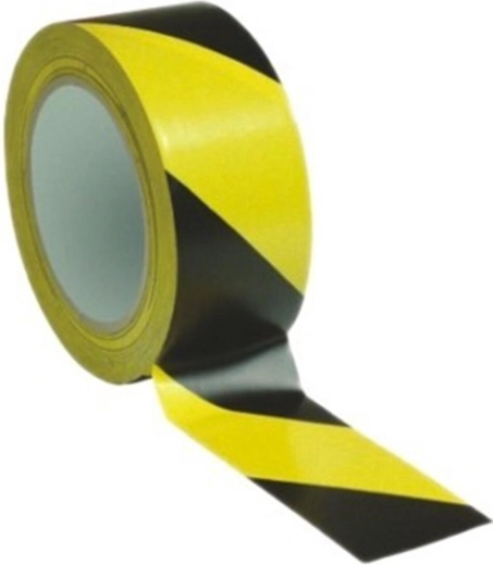 Bandă adezivă de avertizare 48 mm × 66 m, galben‑negru, dungi oblice spre dreapta