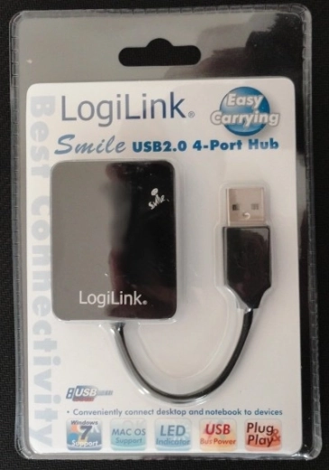 Hub USB 2.0 LogiLink Smile, 4 porturi, negru