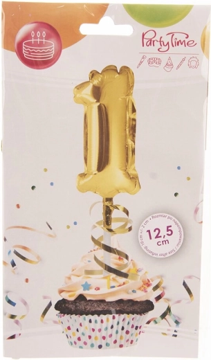 Balon din folie cifra 1 cu motiv de tort, auriu, 12,5 cm