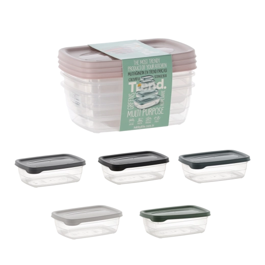 Set de 3 caserole dreptunghiulare Trend Box 0,6 l