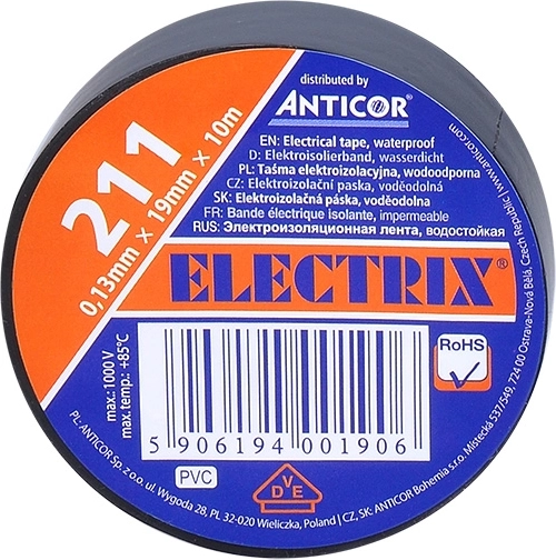 Bandă izolatoare electrică Solight 19 mm x 0,13 mm x 10 m, neagră