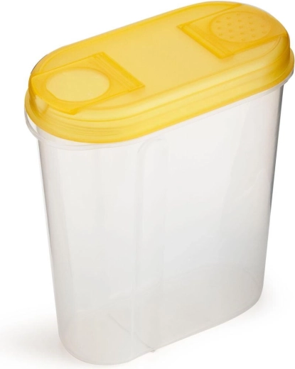 Recipient din plastic pentru alimente vrac 2 l cu capac dozator, oval