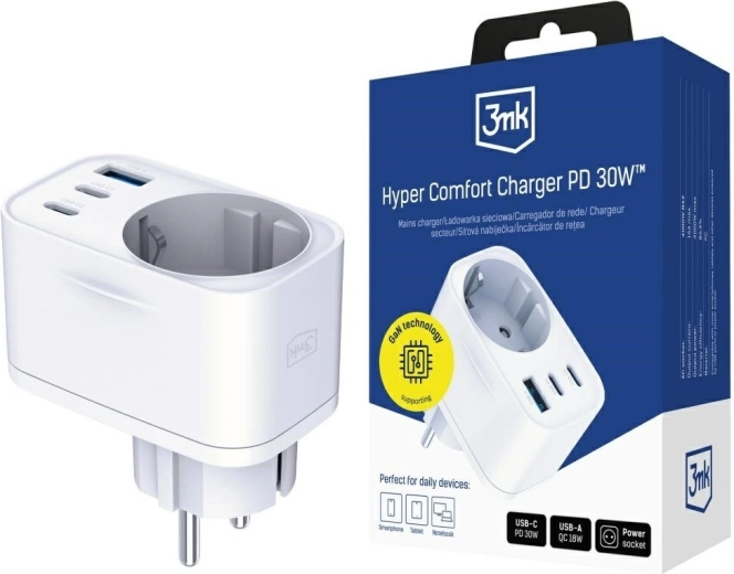 Adaptor de rețea alb 3mk Hyper Comfort Charger 30W