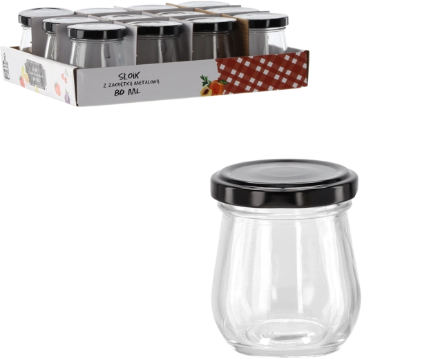 Borcan de sticlă 80 ml cu capac metalic negru