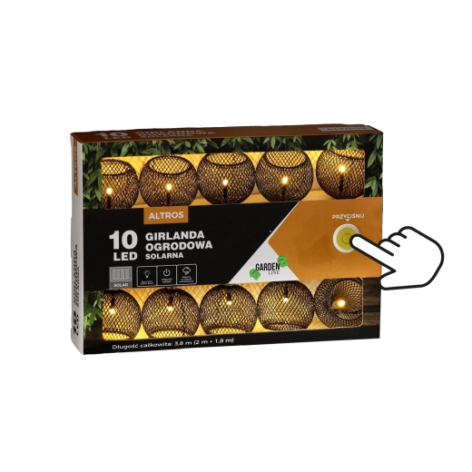 Ghirlandă solară de grădină ALTROS 10 LED, alb cald, 3,8 m