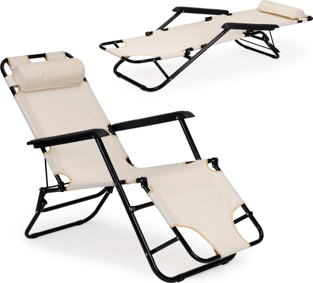 Șezlong de grădină MultiGarden cu suport pentru cap, pliabil, bej