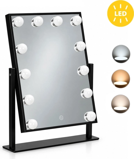 Oglindă cosmetică LED neagră ModernHome 30 × 40 cm