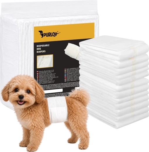 Purlov scutece absorbante de unică folosință pentru câini S–M 30–46 cm (12 buc)
