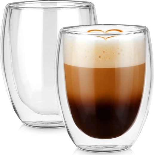 Pahare termo cu perete dublu pentru cafea și ceai 370 ml, set de 2