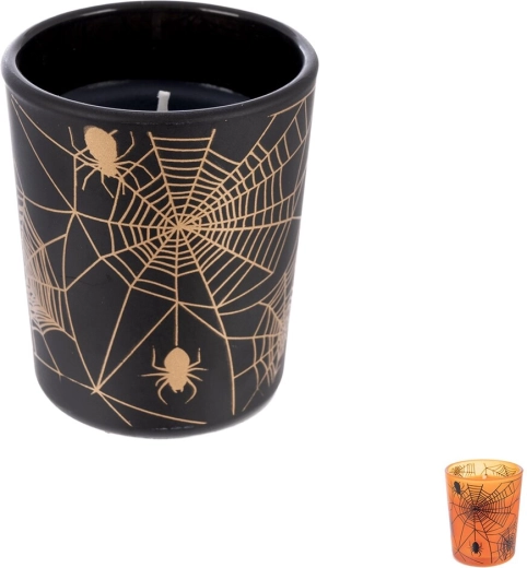 Lumânare parfumată în pahar de sticlă Halloween mix cu motiv de pânză de păianjen - 1 bucată