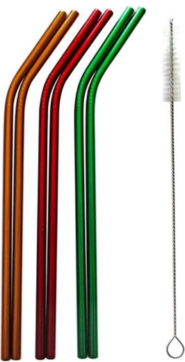 Set de paie din oțel inoxidabil 6+1 cu perie de curățare – negru/albastru/verde