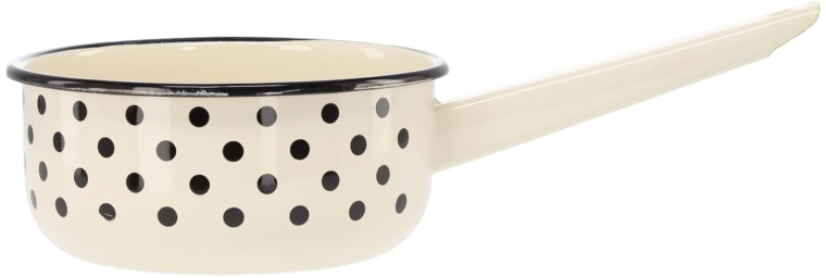 Cratiță emailată cu mâner 1,5 l, 16 cm, albă cu buline