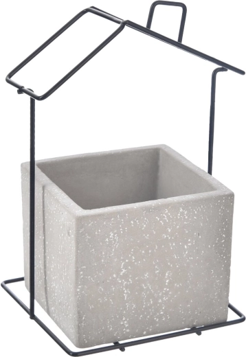 Ghiveci tip căsuță din beton și metal, gri