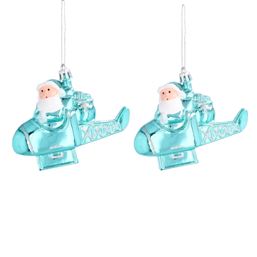 Decorațiuni de Crăciun suspendate Moș Crăciun în avion, set 2 buc