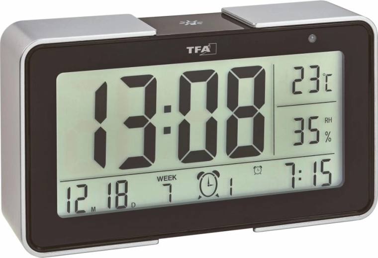 Ceas deșteptător digital controlat radio TFA Melody negru-argintiu
