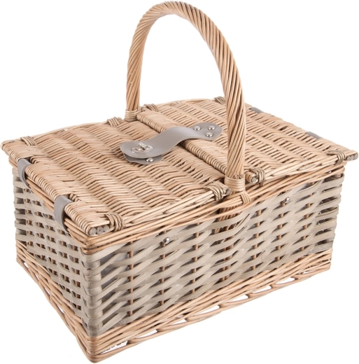 Coș de picnic împletit din nuiele, cu căptușeală din bumbac și capac