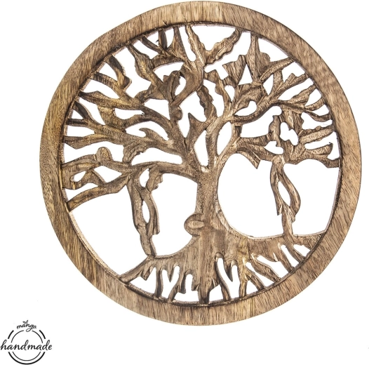 Arborele vieții din lemn de mango – decorațiune murală rotundă