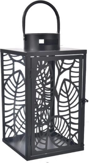 Felinar metalic negru Leaf cu motiv de frunze 32 cm