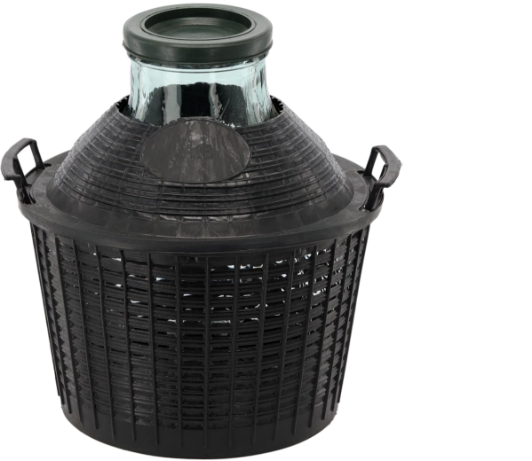 Damigeană din sticlă în coș de plastic 15 l cu gât larg