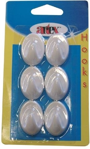 Cârlige autoadezive ovale mici, albe (6 buc)