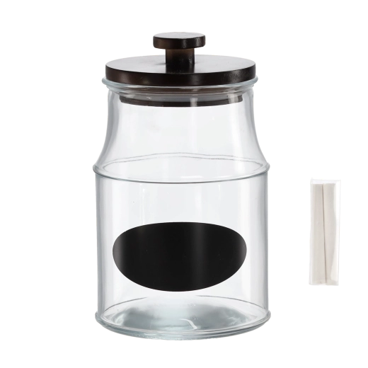 Borcan 2,6 l cu capac din lemn, etichetă și cretă