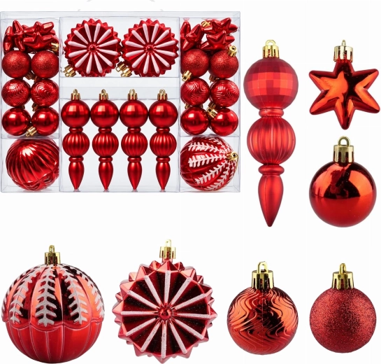 Ornamente de Crăciun lucioase și incasabile, set de 52 de bucăți