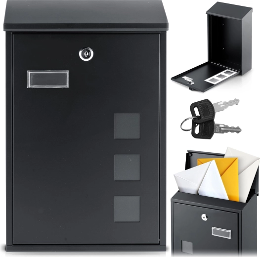 Cutie poștală metalică 39,5 × 25,5 × 12 cm neagră cu fanta superioară
