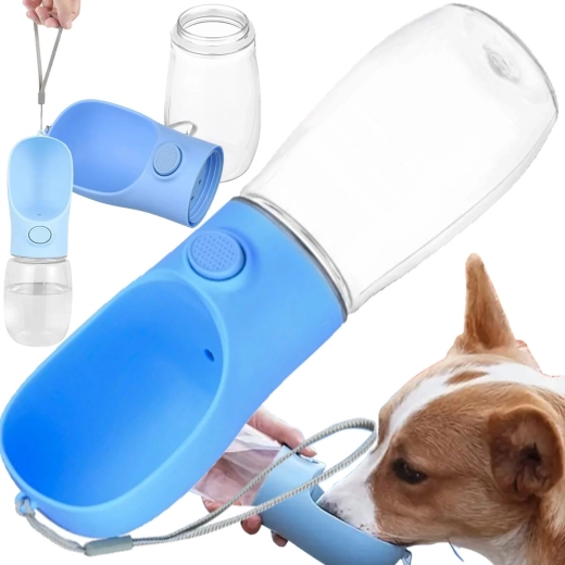 Sticlă portabilă de apă pentru câine și pisică, cu bol integrat, 350 ml