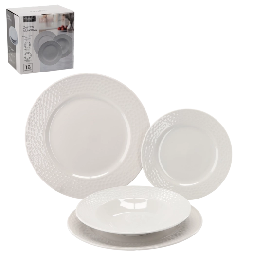 Set de masă 18 piese, rotund din porțelan alb