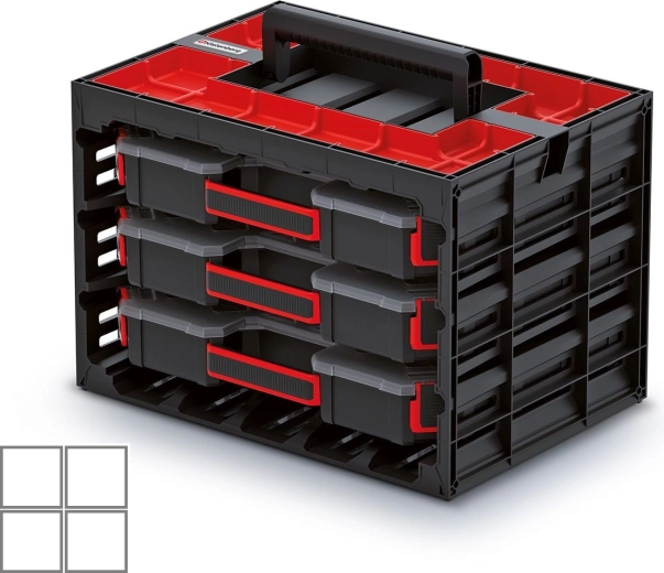 Dulap portabil cu 3 organizatoare pentru unelte și piese mici TAGER CASE