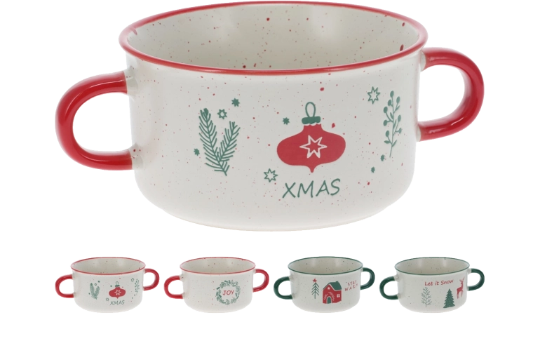 Cană jumbo din ceramică cu două toarte 625 ml – motive de Crăciun