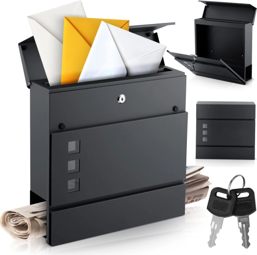 Cutie poștală de perete cu suport pentru ziare 37 × 37 × 10,5 cm antracit