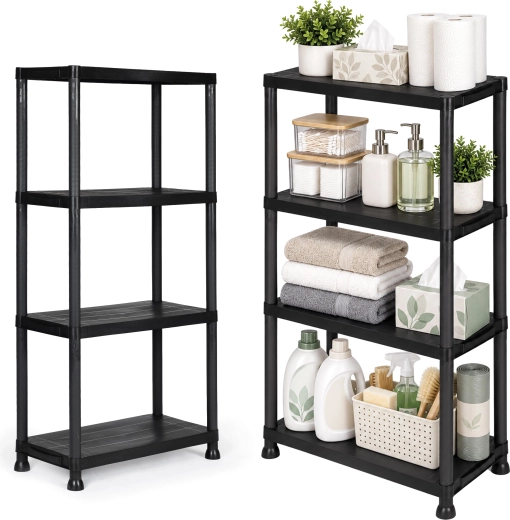 Raft din plastic ModernHome cu patru rafturi, negru