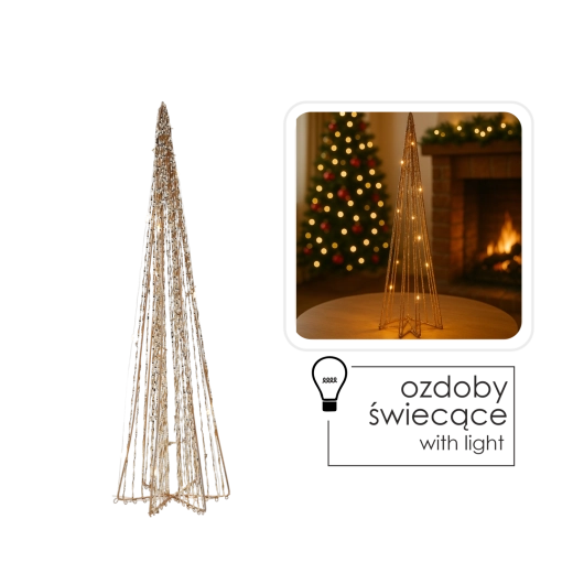 Brad conic de Crăciun cu LED 50 cm – auriu