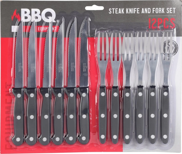 Tacâmuri pentru steak BBQ din oțel inoxidabil, set de 12 piese
