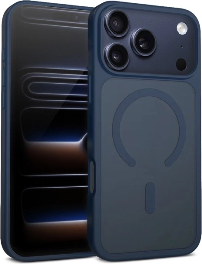 Husă hibridă mată magnetică MagSafe pentru iPhone 17 Pro – albastru închis