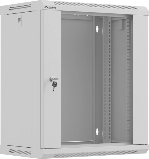 Rack de perete Lanberg 19" 12U 540 × 350 mm gri, ușă vitrata (flat pack)