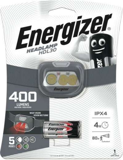 Energizer lanternă frontală HDL30 400 lm, reîncărcabilă și pe AAA