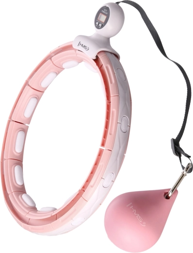 Cerc hula hoop de masaj cu greutate, magneți și contor HMS – roz