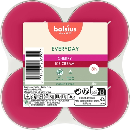 Lumânări maxi tip pastilă Cherry Ice Cream, set de 4 buc.