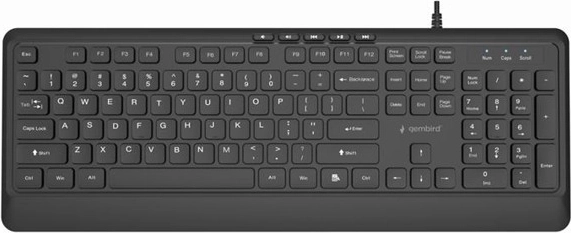 Tastatură multimedia slim cu fir Gembird USB, neagră (layout US)