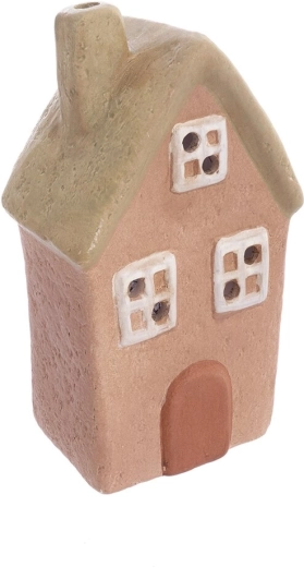 Suport ceramic pentru lumânare tip căsuță bej-verde 18 cm